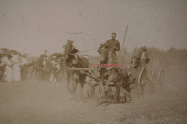 1909 Duck Lake Saskatchewan photo postcard of work wagon race