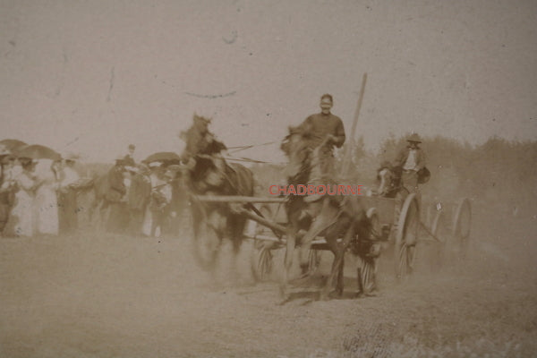 1909 Duck Lake Saskatchewan photo postcard of work wagon race 1909 Duck Lake Saskatchewan photo postcard of work wagon race