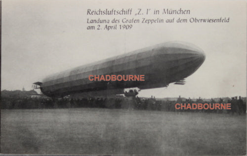 1909 photo postcard of Z.1 Zeppelin moored at field in Munich