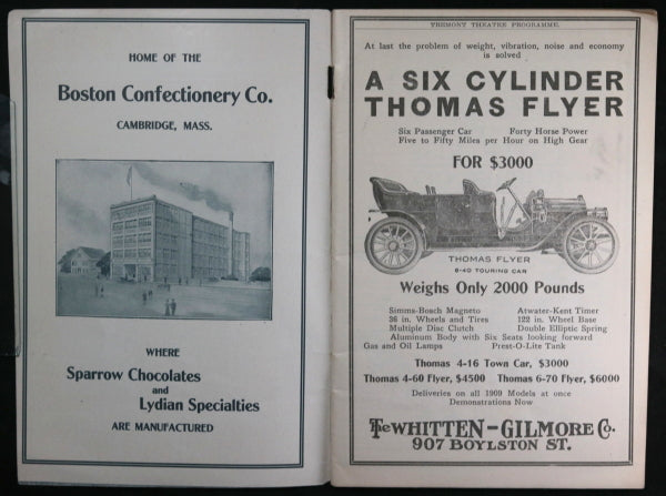 1909 programme, ‘The Merry Widow’ at the Tremont Theatre Boston MA