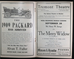 1909 programme, ‘The Merry Widow’ at the Tremont Theatre Boston MA