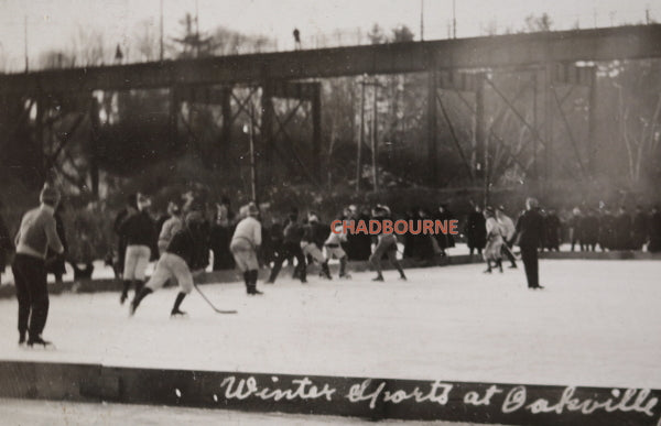 1909 photo postcard of outdoor hockey game Oakville Ontario