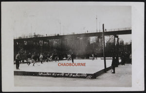 1909 photo postcard of outdoor hockey game Oakville Ontario