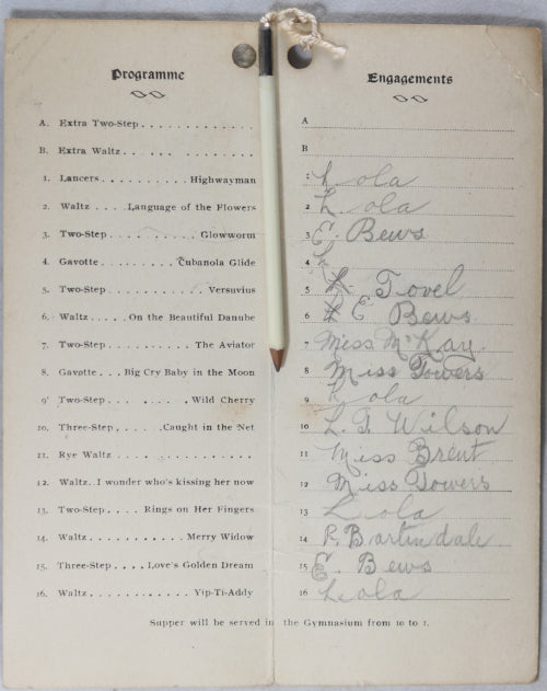 1910-11 set of three dance cards from Hamilton Ontario