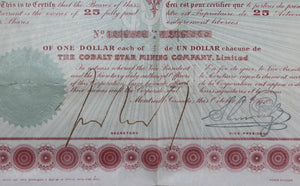 1910 Canada 25 shares Cobalt Star Mining Co. with warrants