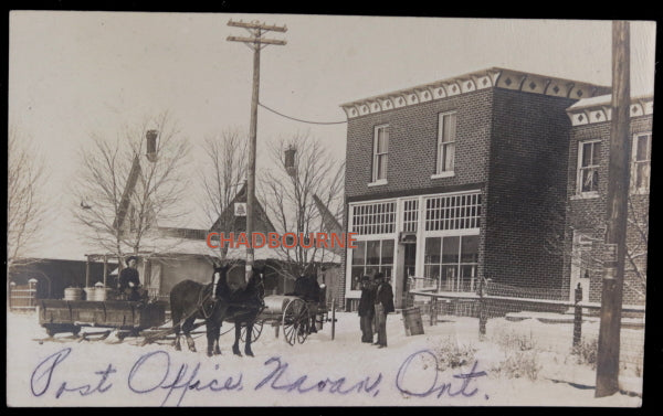 1910 Canada photo postcard horse sleigh at Navan Ont. Post Office