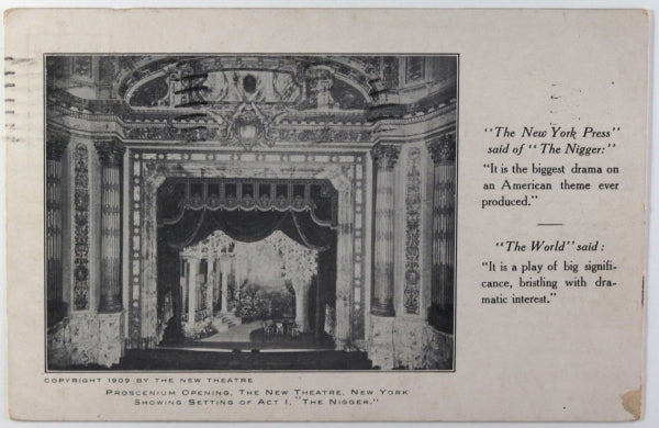 1910 NYC postcard for “New Theatre” with play calendar