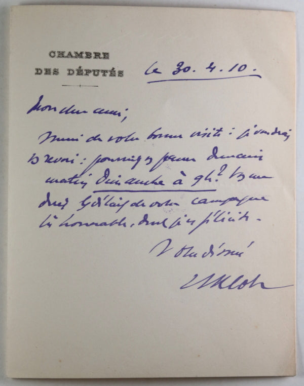 1910 Paris lettre du Député Louis-Lucien Klotz