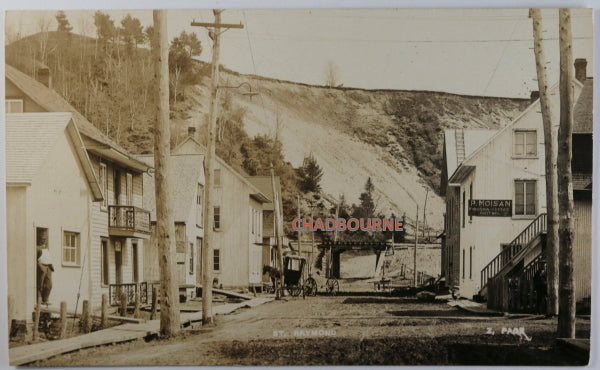 1910 St Raymond QC carte postale photo 'Forgeron Chevaux Voitures'