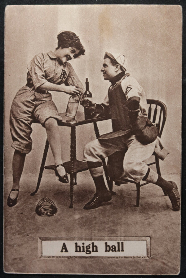 1910 USA humorous baseball postcard ‘A high ball'