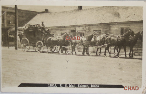 1910 photo postcard of U.S. Mail stagecoach Salmon Idaho