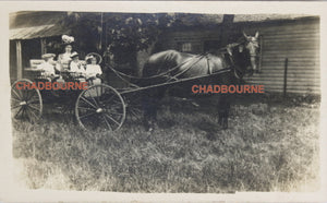 1910 photo postcard of mother and children, wagon drawn by ‘Old Bobs’