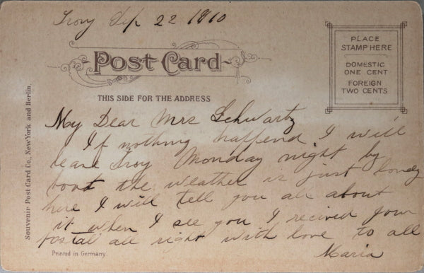 1910 postcard, image of Hudson River Steamboat landing Troy N.Y.