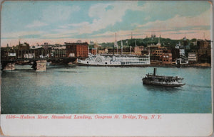 1910 postcard, image of Hudson River Steamboat landing Troy N.Y.