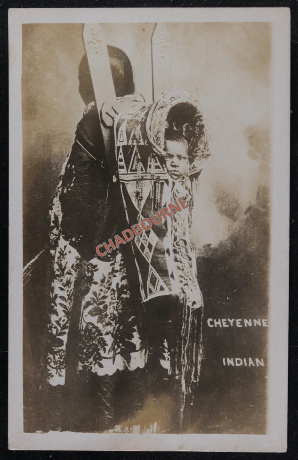 1910s Cheyenne woman carrying her baby inside cradleboard Topeka KS
