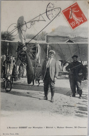 1911 Carte postale signé par aviateur Gibert avec son monoplan Blériot
