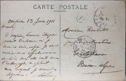 1911 Carte postale signé par aviateur Gibert avec son monoplan Blériot
