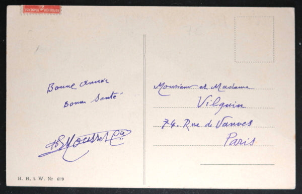 1911 carte postale Nouvel An illustrée, chiens teckels dans avion (France)