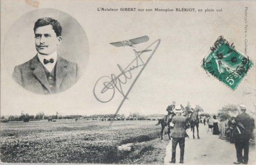 1911 carte postale photo autographe aviateur Gibert, monoplan Blériot