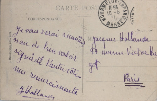 1911 carte poste photo avec autographe aviateur Féquant, biplan Farman
