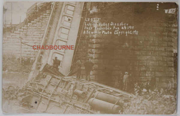 1911 photo postcard of Leigh Valley RR train disaster, near Rochester NY