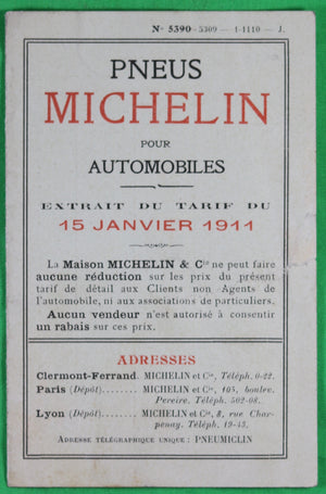 1911 pneus Michelin – extrait du tarif