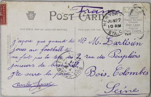 1911 postcard with cartoon baseball theme (USA)