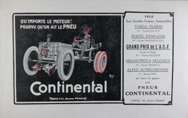 1912 Paris, pamphlet publicité auto Pneus Continental, Grand Prix