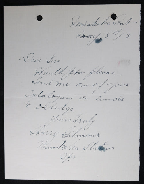 1912 request for canoe catalog from Muskoka Station Ontario (Canada)