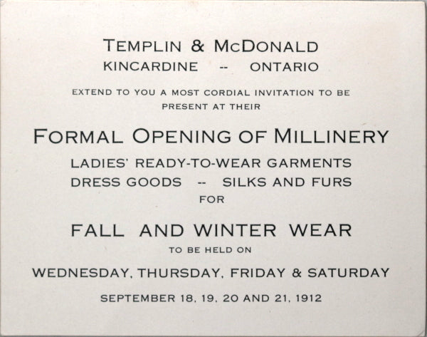 1912 set of two advertising cards, Kincardine Ontario