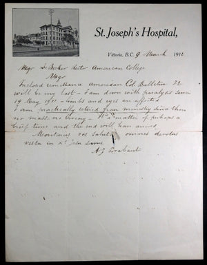 1912 letter missionary AJ Brabant Victoria B.C., photos Nootka Sound