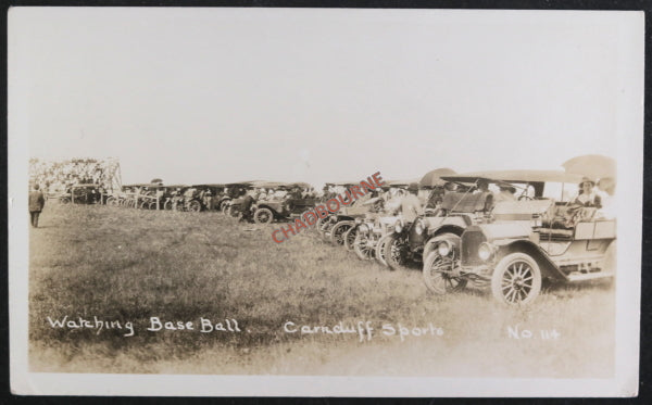1913 Canada farm town Carnduff SK photo postcard cars baseball game 1913 Canada farm town Carnduff SK photo postcard cars baseball game