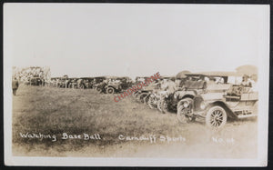 1913 Canada farm town Carnduff SK photo postcard cars baseball game