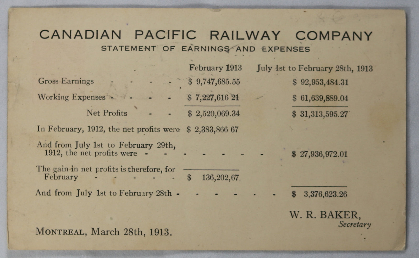 1913 CPR shareholder postcard with image of The Chalet Lake Louise