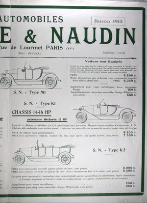 1913 France dépliant, publicité autos Sizaire & Naudon, Heinz, A.V.