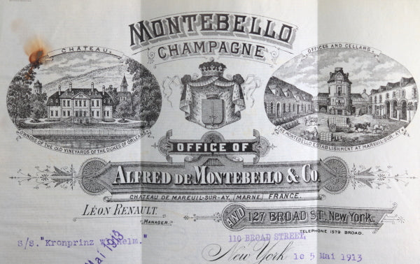 1913 NYC letter with large Montebello Champagne letterhead