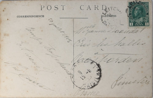 1913 RPPC photo postcard tractor hauling wagons of flax N.S. Canada