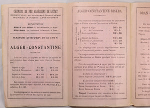 1913 chemins de Fer algériens de L’État – itinéraires et tariffs