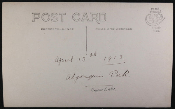 1913 photo postcard men on GTR railway handcar, Algonquin Park (Ont.)