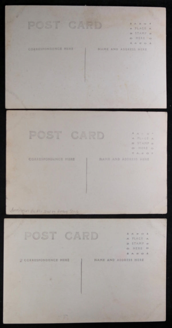 1913 set of three photo postcards USS Vermont in rough Mediterranean