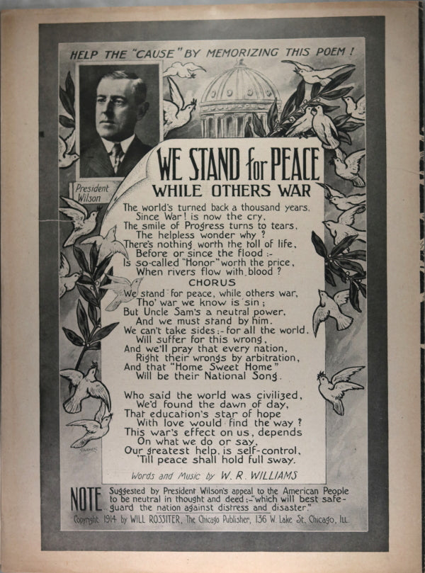 1914-5 two song sheets supporting President Wilson’s Anti-War stance