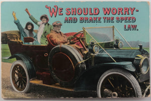 1914 Canada humorous automobile postcard “Brake the speed law”