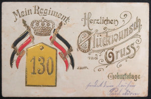 1914 German military regimental birthday postcard Regiment #130