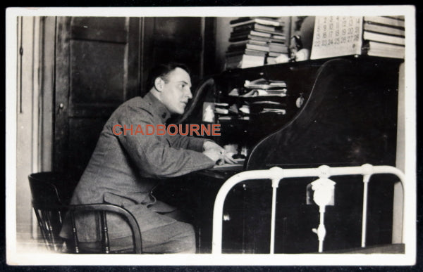1914 photo postcard soldier working at his desk, Fort Totten N.Y.