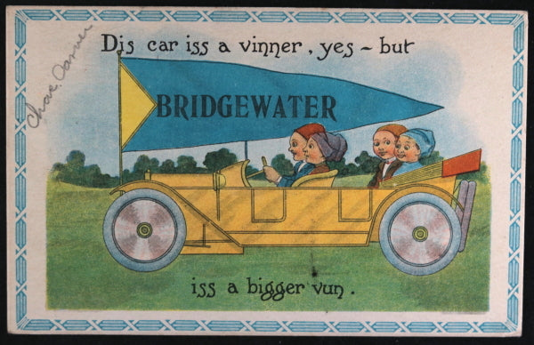 1914 humorous postcard promoting Bridgewater Nova Scotia