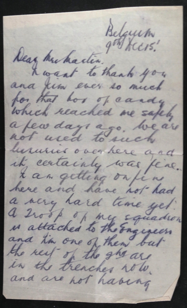 1915 WW1 letter from Canadian private 2nd CMR in Belgium to Enderby B.C.