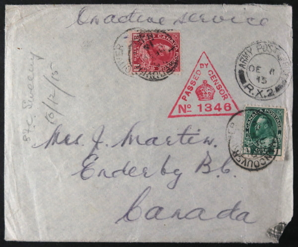 1915 WW1 letter from Canadian private 2nd CMR in Belgium to Enderby B.C.