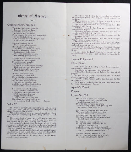 1915 Masonic Church Service programme, Madoc Ontario Canada