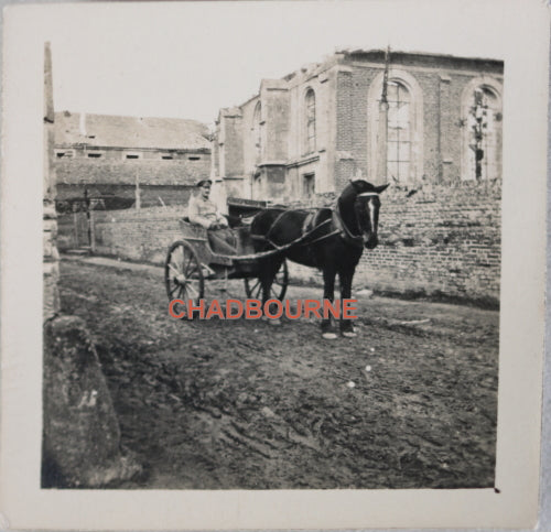 1915 WW1 photo  German soldier of 163rd Regiment, horse and cart