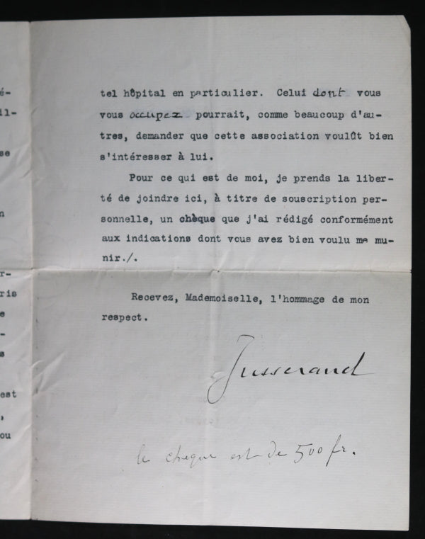 1915 deux lettres, l’Ambassadeur au États-Unis Jusserand à Mme Bellet